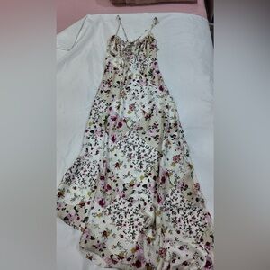 Forever 21 Cream Floral Slip Dress with Pink and Green Print